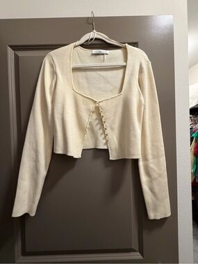 Endless Rose Cream Ribbed Cropped Button Cardigan